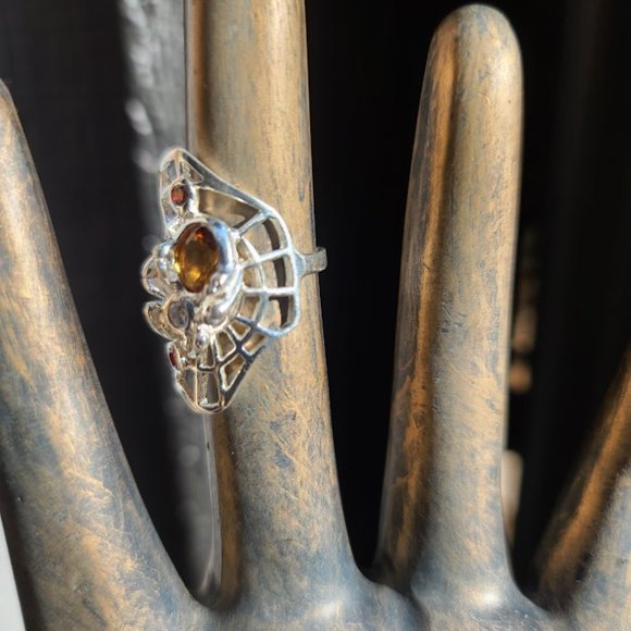 Citrene Garnet & topaz sterling spider on web ring sz6 NEW - Picture 6 of 8